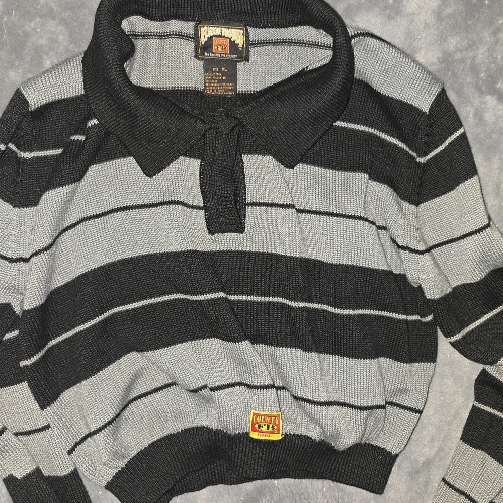 Striped Polo Crop Sweater in Black & Gray - Picture 2 of 2